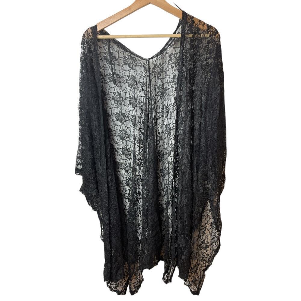 You Are Not Alone Black Sleeveless Lace Kimono Women's Size L